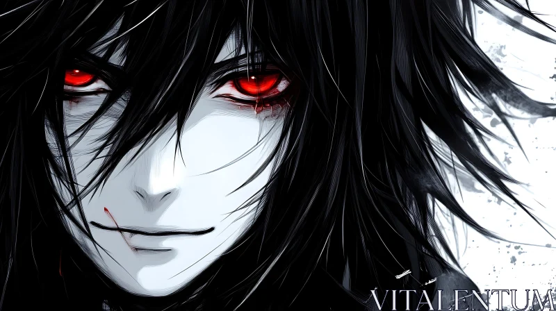 AI ART Dark Anime Character with Red Eyes