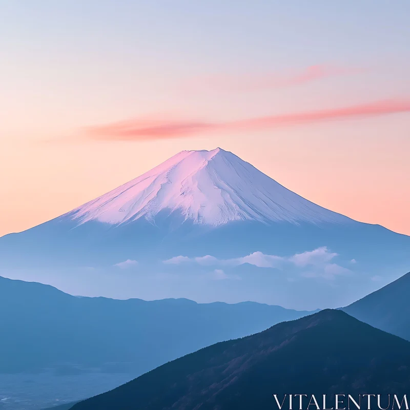 Tranquil Mountain Vista: Mount Fuji in Pastel AI Image