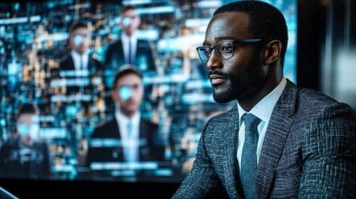 Man in Suit with Data Screen