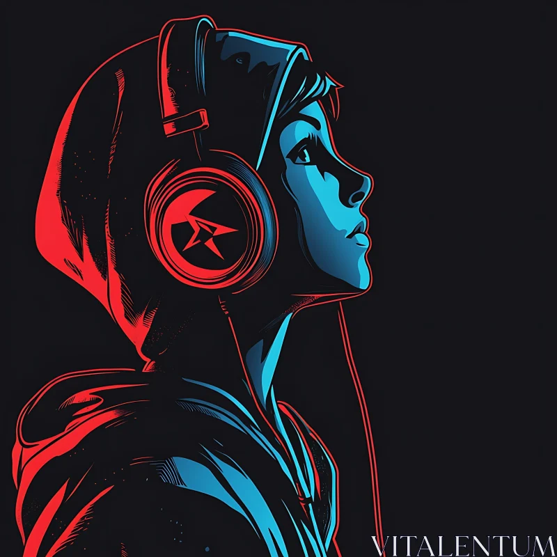 AI ART Person in Hoodie with Headphones