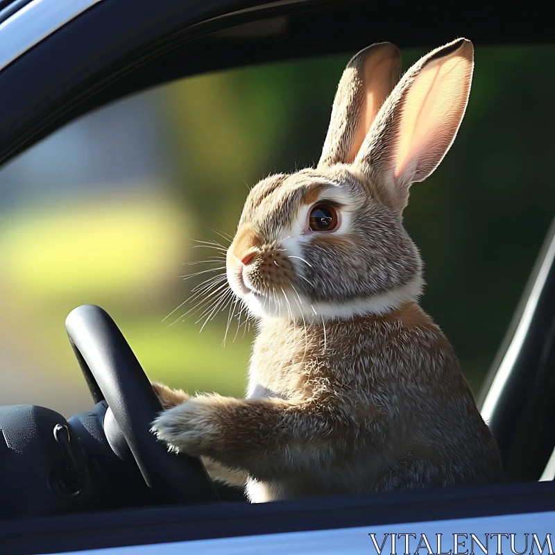 Rabbit Behind the Wheel AI Image