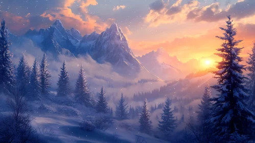 Snowy Mountains at Sunset