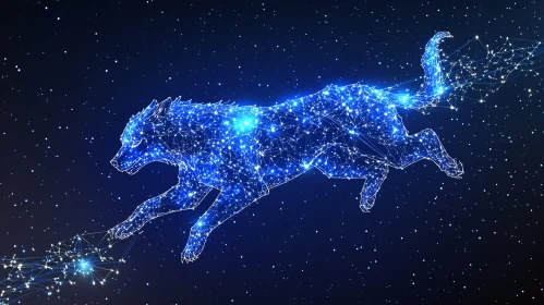 Astral Wolf Leaping Through Starry Sky