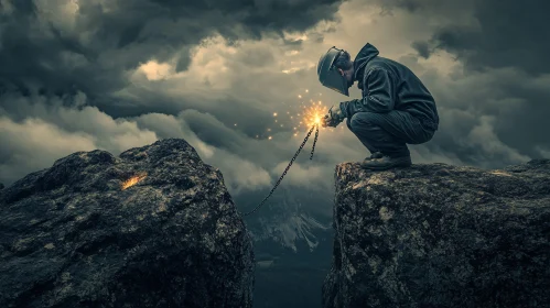 Welding Chains on Mountain Peak