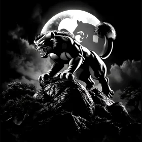 Feline Silhouette Against Lunar Glow