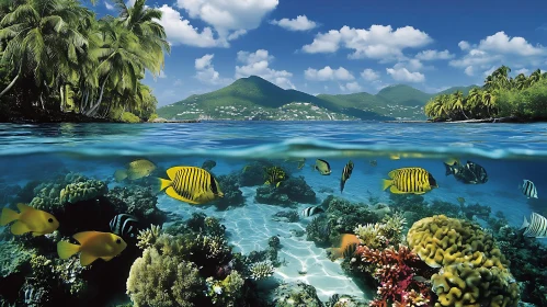 Tropical Island and Coral Reef Scene