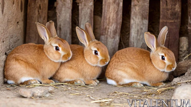 Three Ginger Rabbits Cuddling AI Image