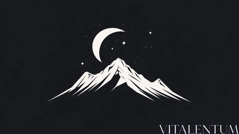 AI ART Monochrome Mountain under Crescent Moon