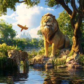 Lion's Stand in the Wild