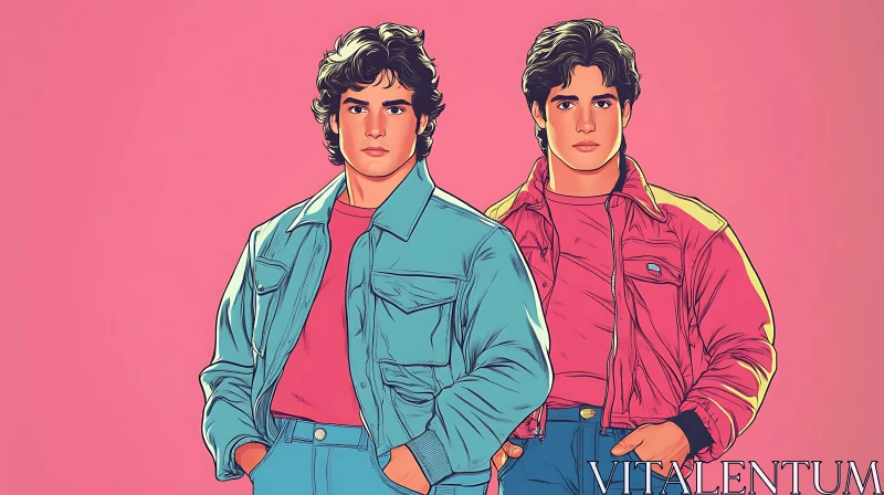 Retro Men in Jackets Cartoon Style AI Image