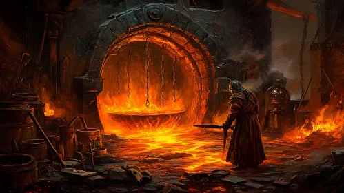 Blacksmith at the Fiery Heart of the Forge