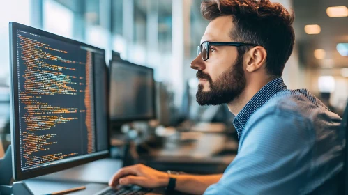 Man Coding on Computer