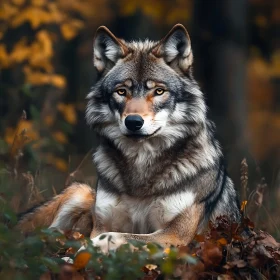 Resting Wolf in Autumnal Ambiance