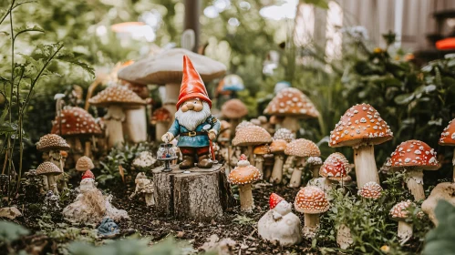 Whimsical Gnome with Lantern in Forest