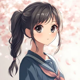 Cherry Blossoms and Anime Schoolgirl