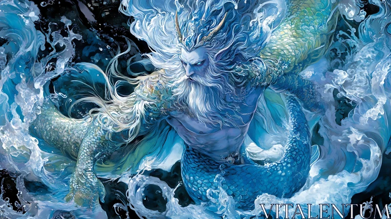 AI ART Aquatic Guardian: Merman in the Depths