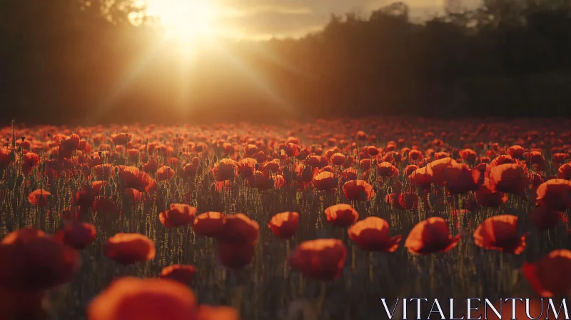 Serene Poppy Field with Setting Sun AI Image