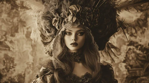 Ornate Sepia-Toned Victorian Woman Portrait