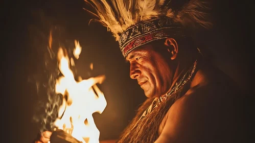 Traditional Man with Fire Portrait