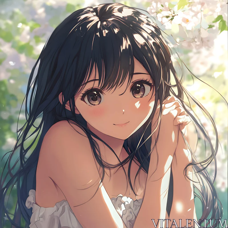 Serene Anime Portrait of Young Woman AI Image