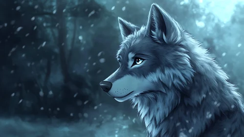 Winter Wolf Portrait with Snowy Background