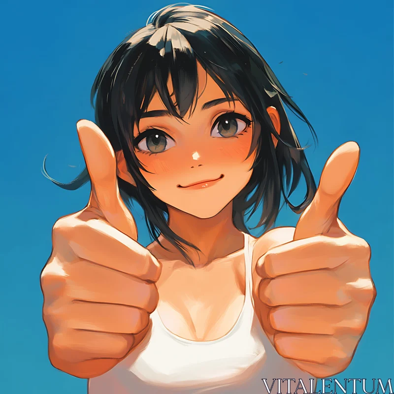 Smiling Anime Girl with Thumbs Up AI Image