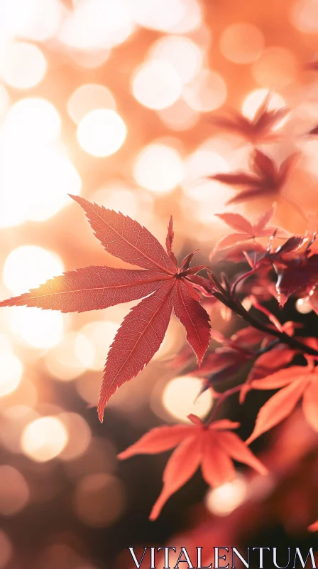 Autumn Red Maple Leaves in Sunlight AI Image