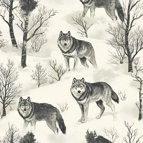 Monochrome Wolves in Snowy Forest