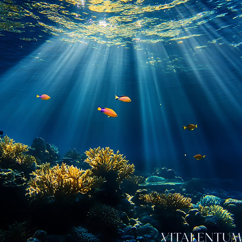 AI ART Sunbeams and Fish in the Sea