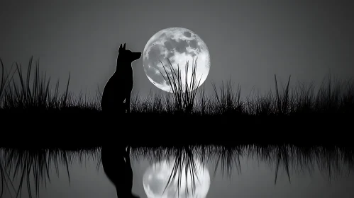 Canine Moon Gaze Reflection Art