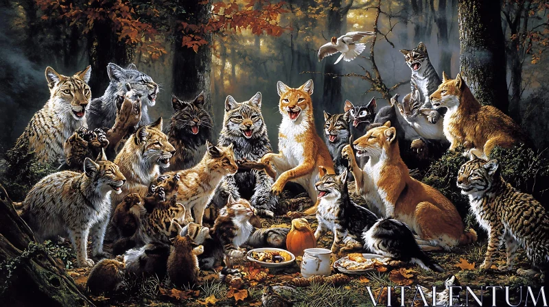 A Wild Cat Gathering in the Forest AI Image