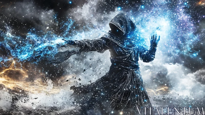 Mystic Figure in a Starry Realm AI Image