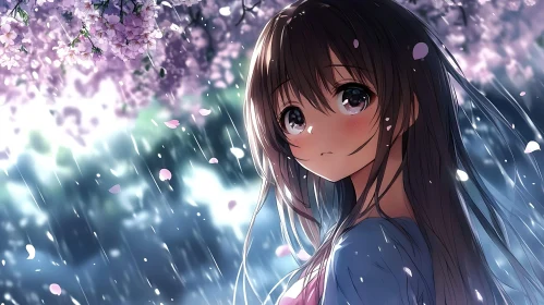 Serene Anime Girl with Cherry Blossoms