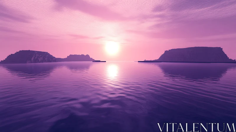 AI ART Pink Sunset Over Water