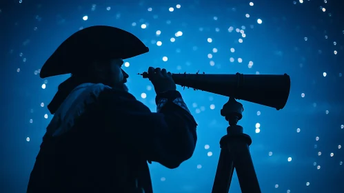 Silhouette Astronomer Observing Stars