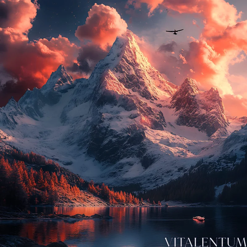 Sunset Over Mountain Lake AI Image