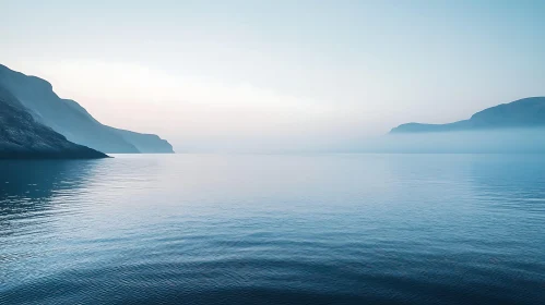 Peaceful Seascape with Misty Mountains