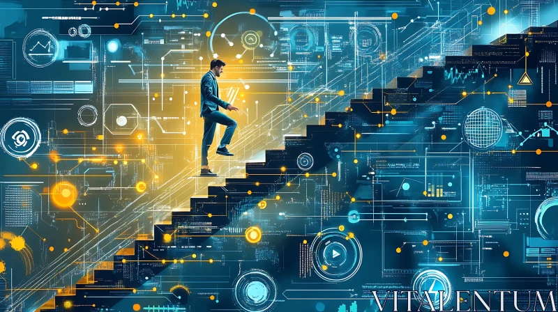 Man Climbing Data Stairs AI Image