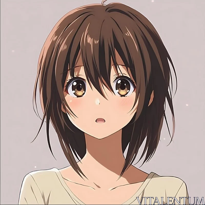 Anime Girl with Expressive Eyes and Short Brown Hair AI Image