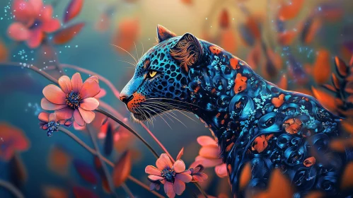 Blue Leopard with Peach Flowers