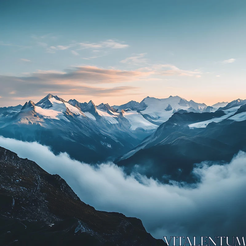 Snowy Mountain Range Cloudscape View AI Image