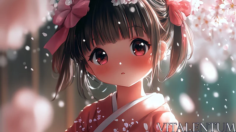 AI ART Cherry Blossom Anime Girl in Kimono