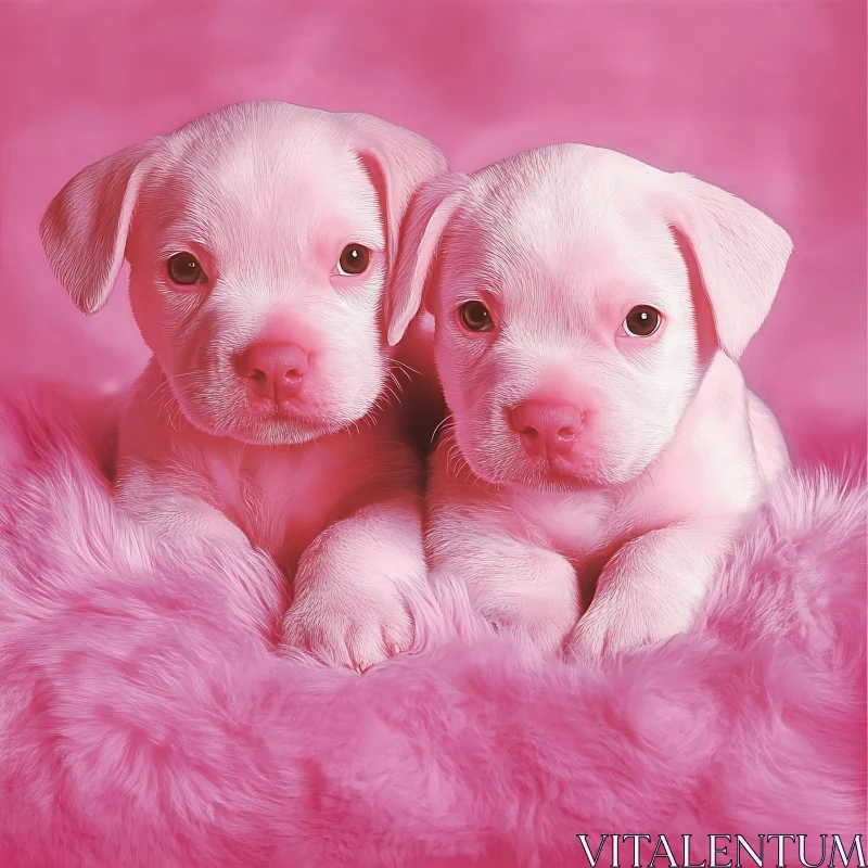 Cute Puppies in a Pink Setting AI Image