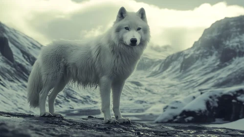 Arctic Wolf Portrait in Winter Landscape