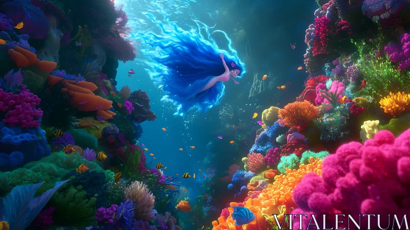 AI ART Underwater Fantasy with a Mermaid