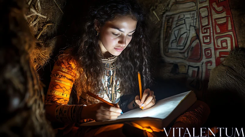 AI ART Tribal Woman Engaged in Writing