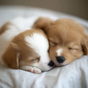 Peaceful Puppies Resting on a Soft Bed