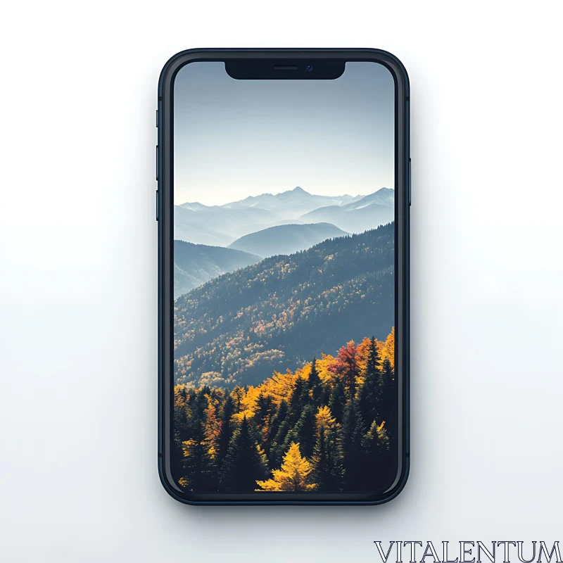 AI ART Mobile Phone Displaying Mountain Landscape