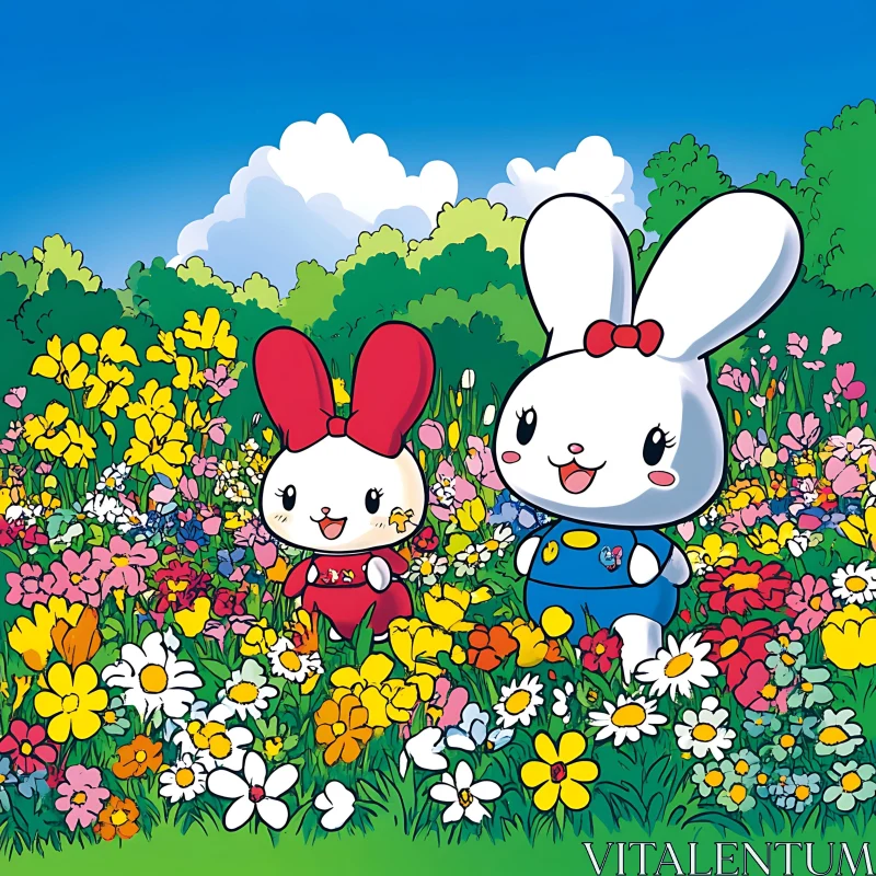 AI ART Whimsical Bunnies Among Colorful Flowers