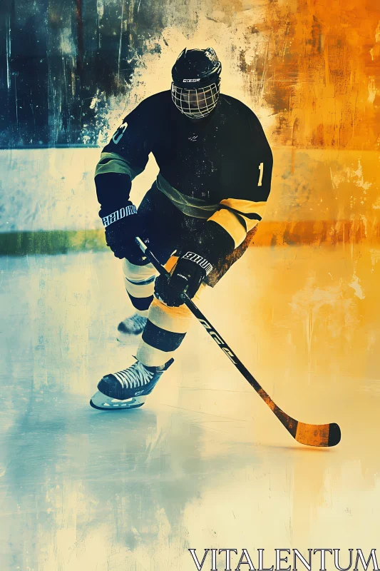 Dynamic Hockey Player Skating on Ice Rink AI Image